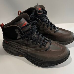 Hoka Men's Speedgoat Mid 2 GT. Black and Red Athletic Hiking Shoes Waterproof!
